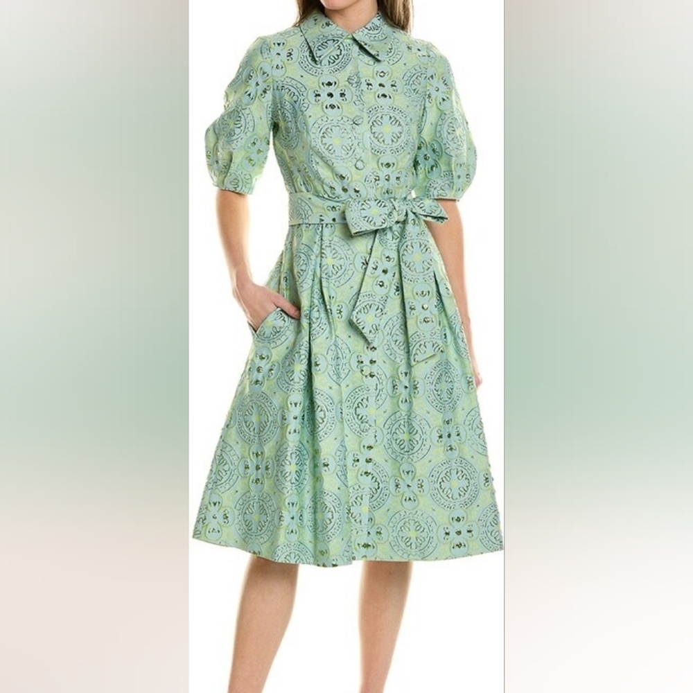 Nwt Teri Jon by Rickie Freeman Metallic Jacquard Shirtdress